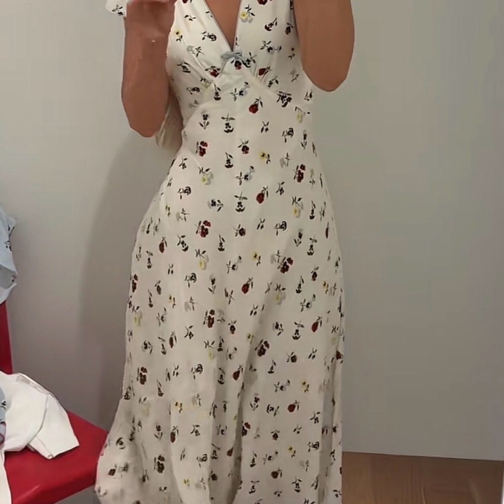 V-Neck White Floral Maxi Dress with Twist Front